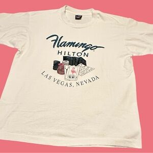 Vtg Flamingo Hilton White T Shirt Sz L Single Stitch USA Made